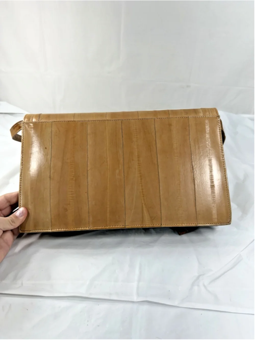 Vintage 80's Sunco Genuine Eel Skin Messenger Bag in beige